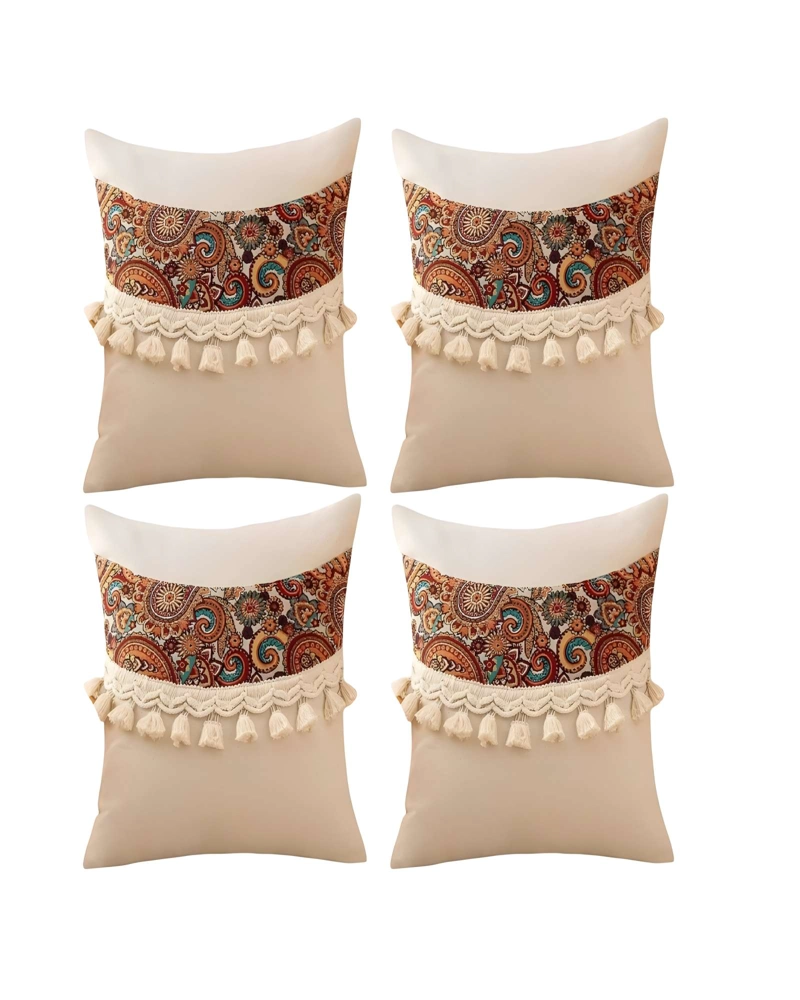 SET DE 4 FUNDAS DE COJIN LINO MANDALA 45X45 BEIGE 04 - 1