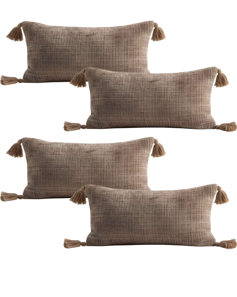 SET DE 4 FUNDAS DE COJIN CHENILLE CON BORLAS 30X50 CAFE - 1