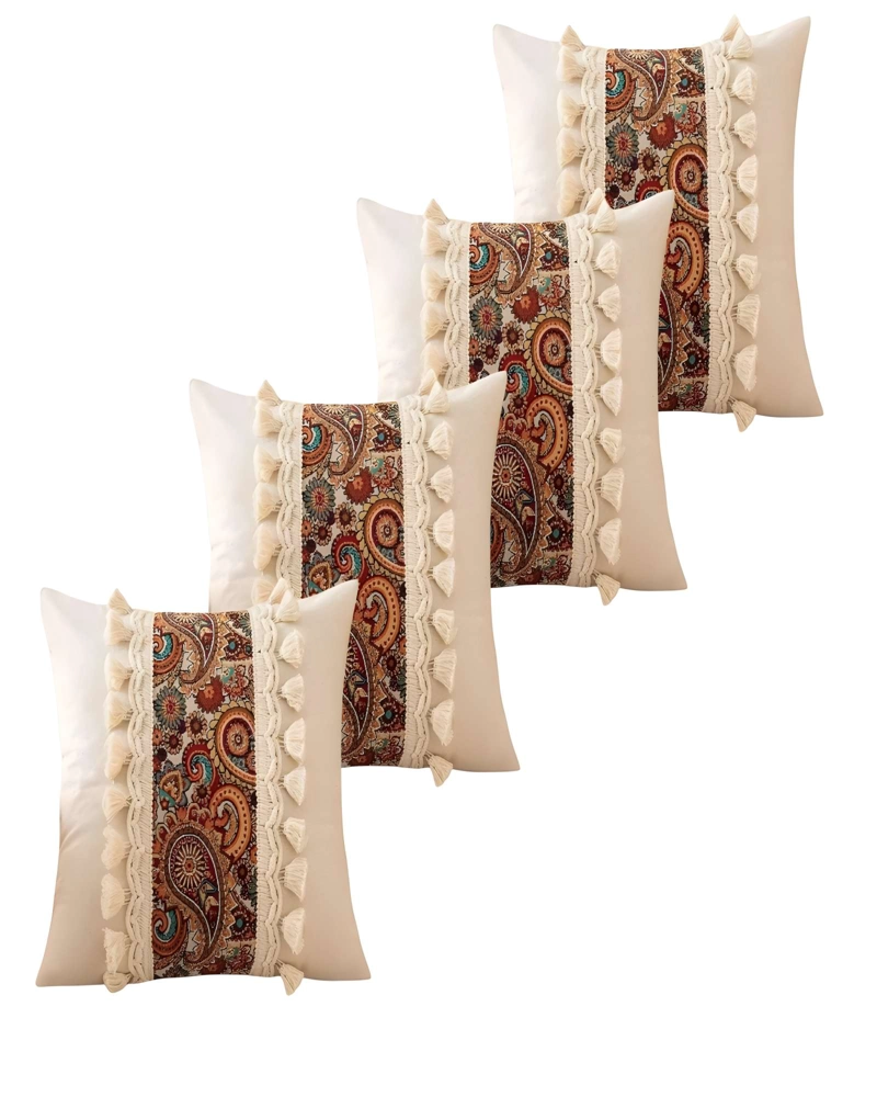 SET DE 4 FUNDAS DE COJIN LINO MANDALA 45X45 BEIGE 03 - 1