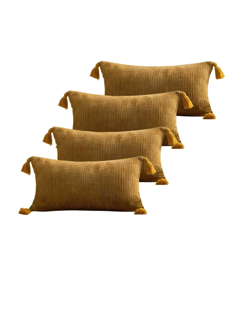 SET DE 4 FUNDAS DE COJIN CHENILLE CON BORLAS 30X50 AMARILLO - 1