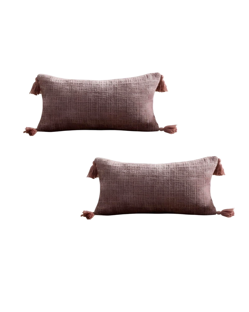 SET DE 2 FUNDAS DE COJIN CHENILLE CON BORLAS 30X50 ROSA - 1