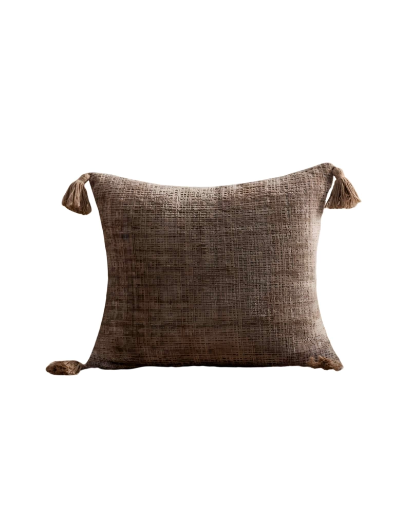 SET DE 2 FUNDAS DE COJIN CHENILLE CON BORLAS 45X45 CAFE - 2
