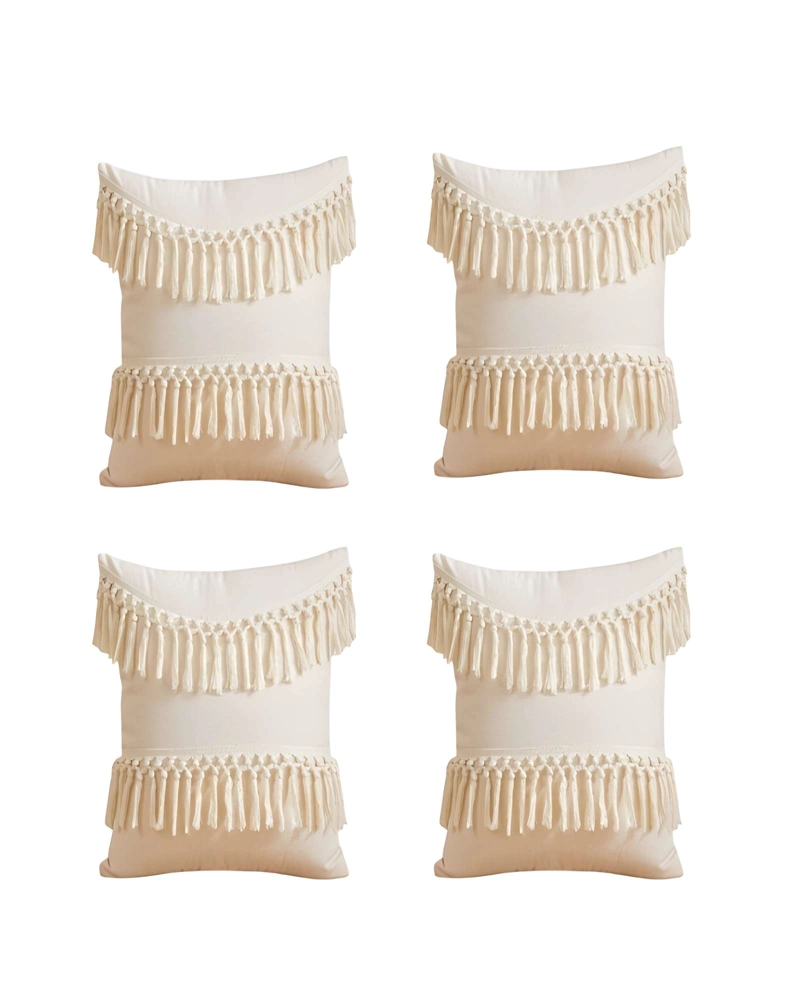 SET DE 4 FUNDAS DE COJIN FLECO LINO 45X45 BEIGE 01 - 1
