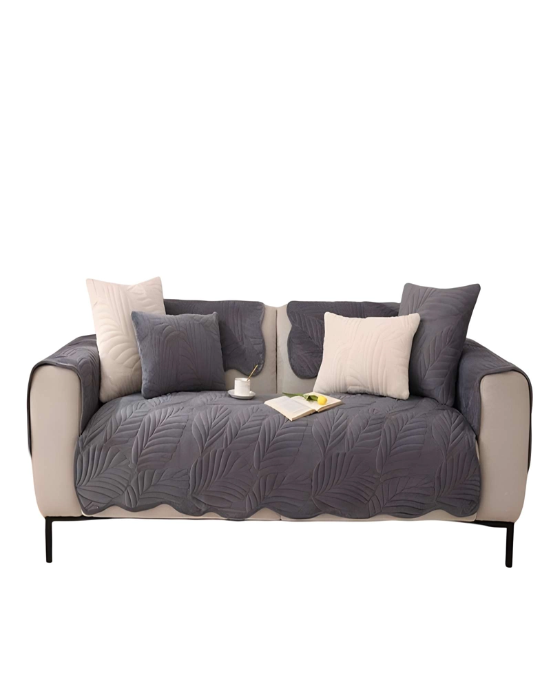FUNDA PARA SOFA DE 5 PIEZAS CON RELIEVE GRIS - 1