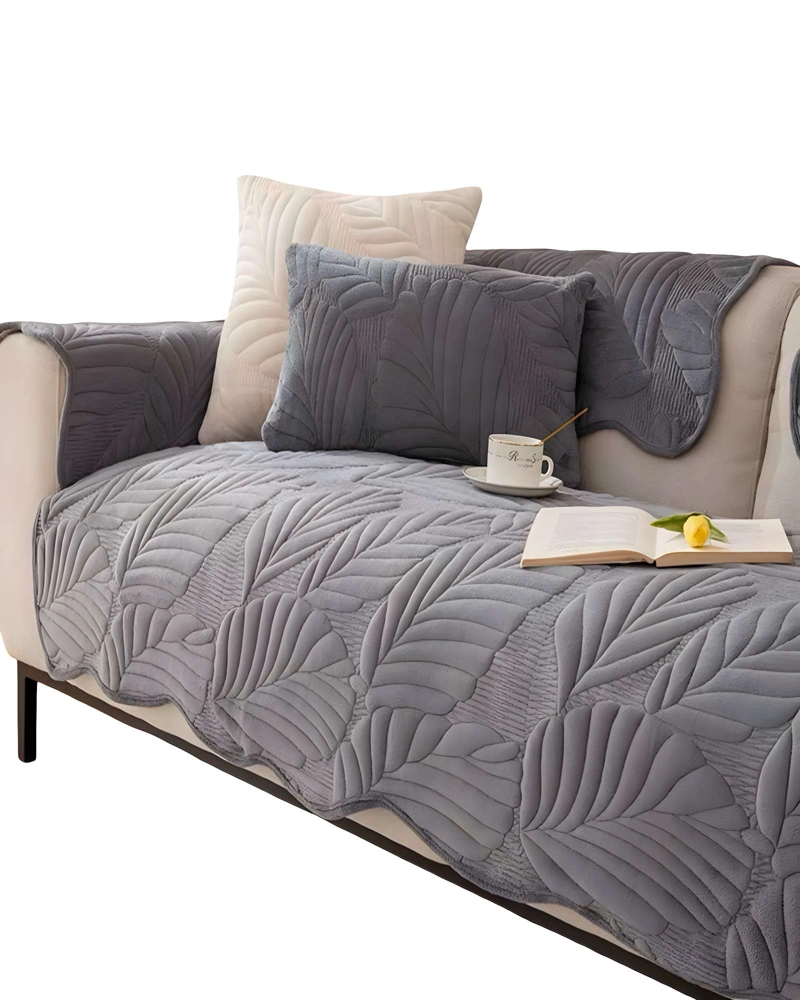 FUNDA PARA SOFA DE 5 PIEZAS CON RELIEVE GRIS - 2