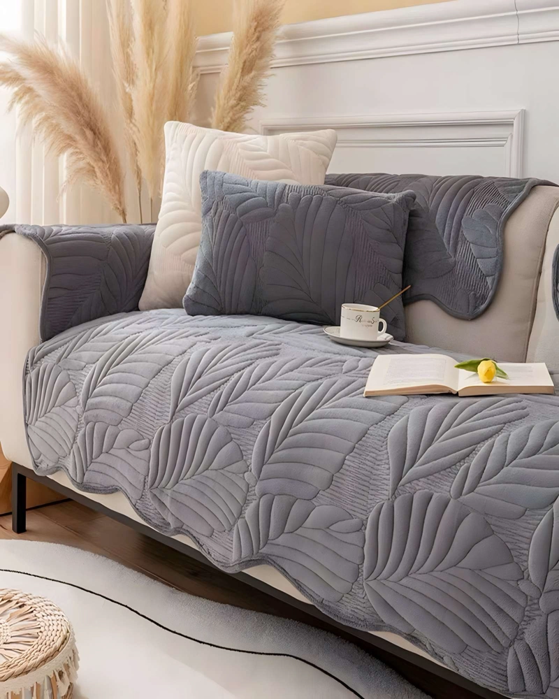 FUNDA PARA SOFA DE 5 PIEZAS CON RELIEVE GRIS - 3