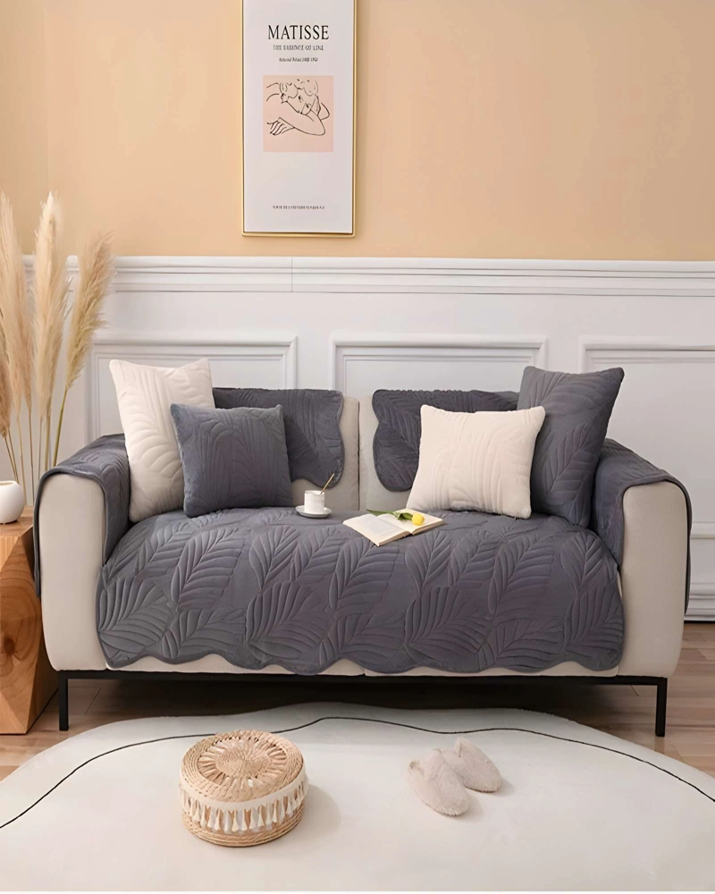 FUNDA PARA SOFA DE 5 PIEZAS CON RELIEVE GRIS - 4