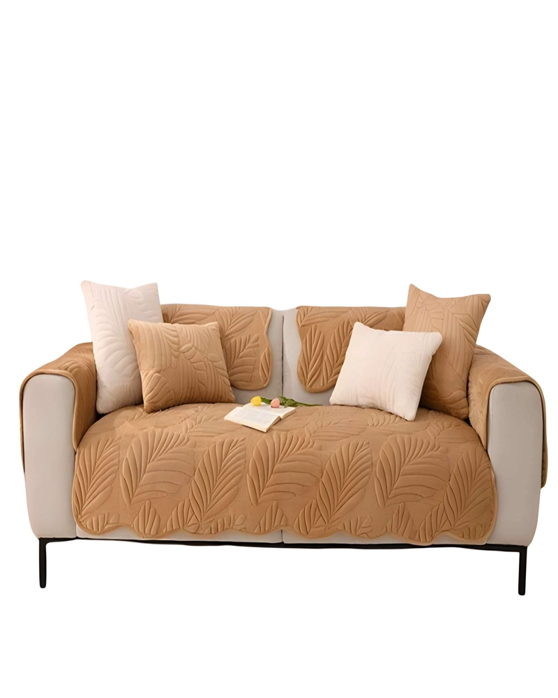 FUNDA PARA SOFA DE 5 PIEZAS CON RELIEVE CAFE - 1
