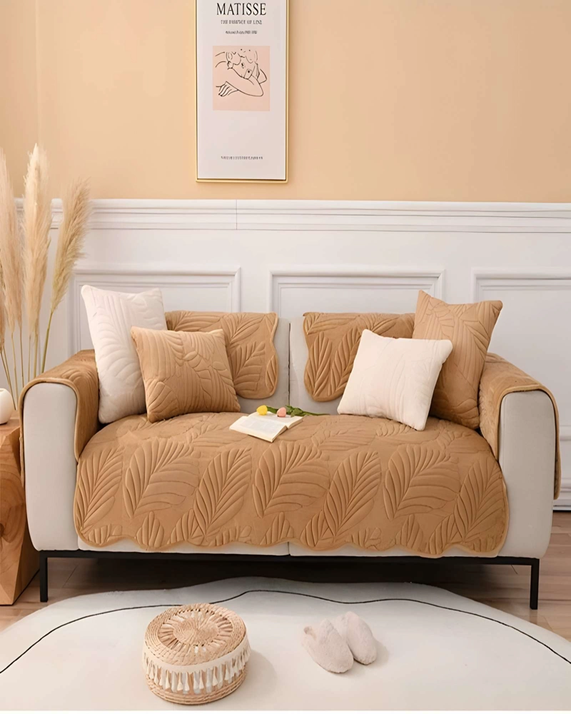 FUNDA PARA SOFA DE 5 PIEZAS CON RELIEVE CAFE - 4