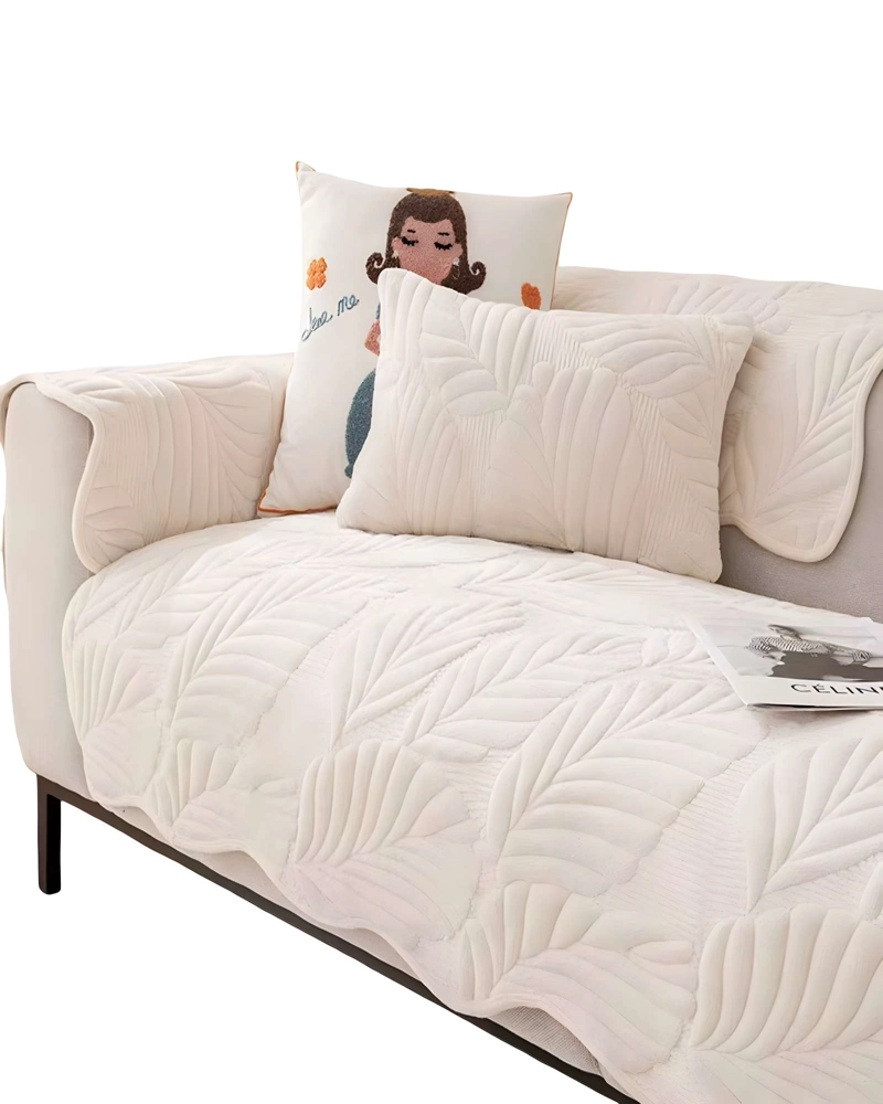 FUNDA PARA SOFA DE 5 PIEZAS CON RELIEVE BLANCO - 2