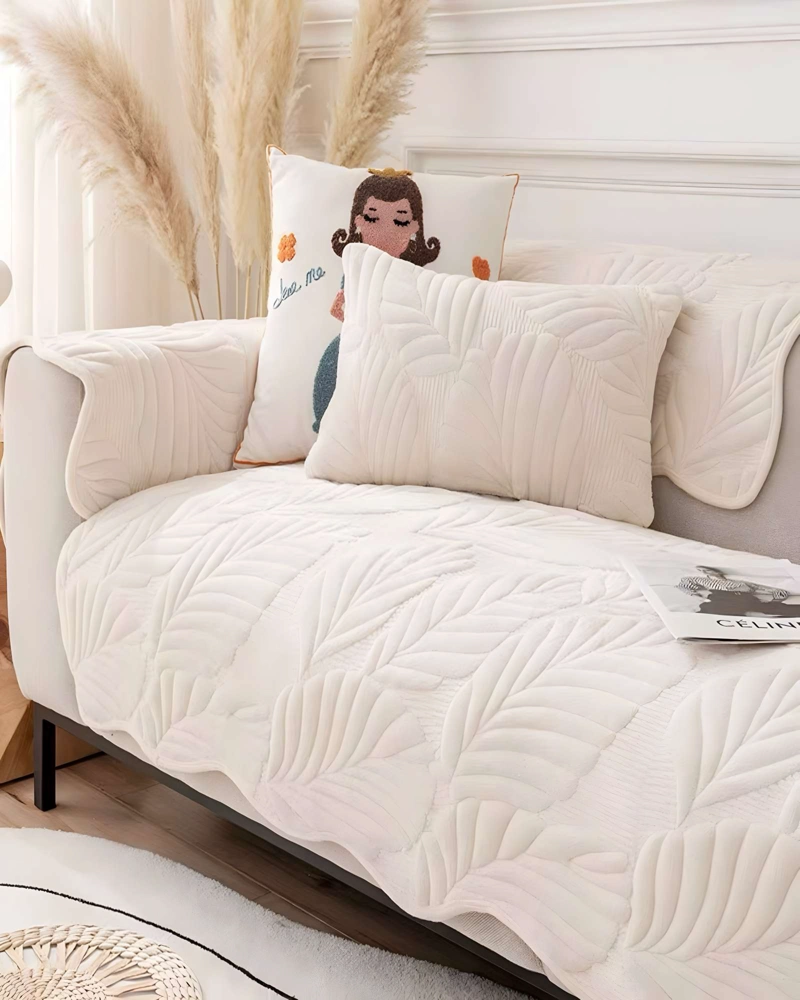 FUNDA PARA SOFA DE 5 PIEZAS CON RELIEVE BLANCO - 3