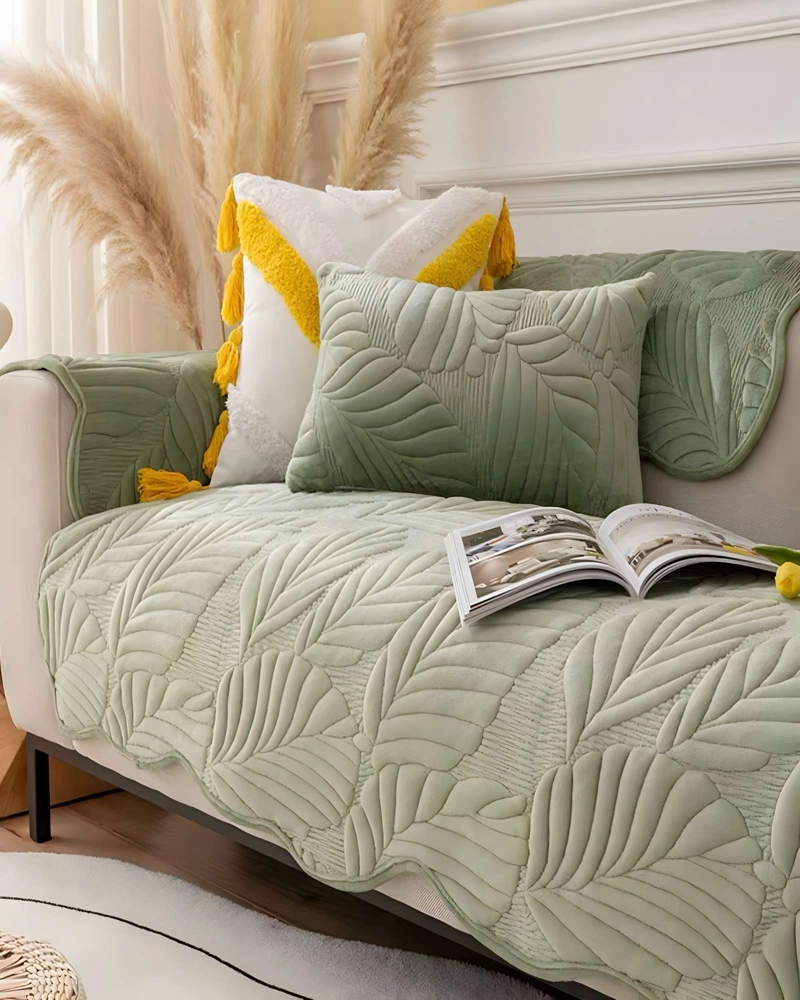 FUNDA PARA SOFA DE 5 PIEZAS CON RELIEVE VERDE - 3