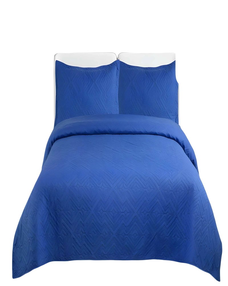 CUBRECAMA QUILT DE VERANO CON COLORES LISOS KING AZUL MARINO - 1