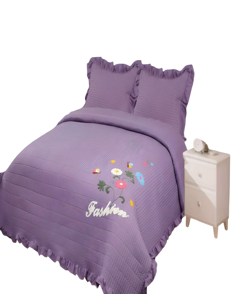 CUBRECAMA QUILT DE VERANO CON FLORES BORDADAS 2 PLAZAS MORADO - 1