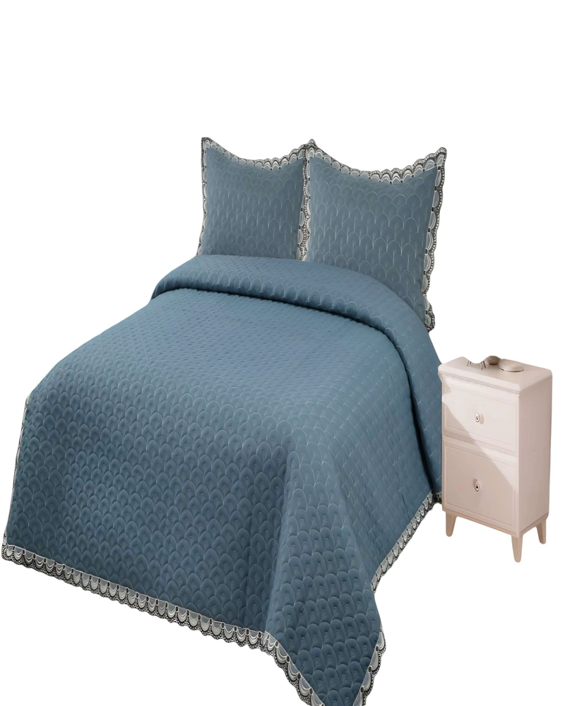 CUBRECAMA QUILT DE VERANO BORDADO 2 PLAZAS VERDE - 1