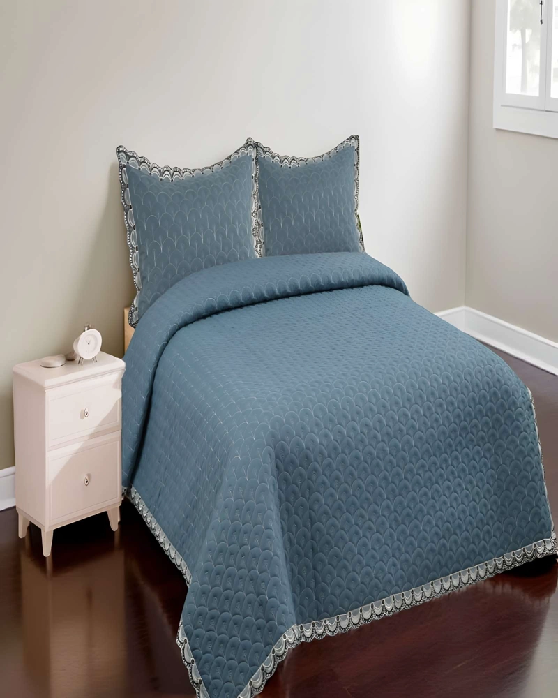 CUBRECAMA QUILT DE VERANO BORDADO 2 PLAZAS VERDE - 4
