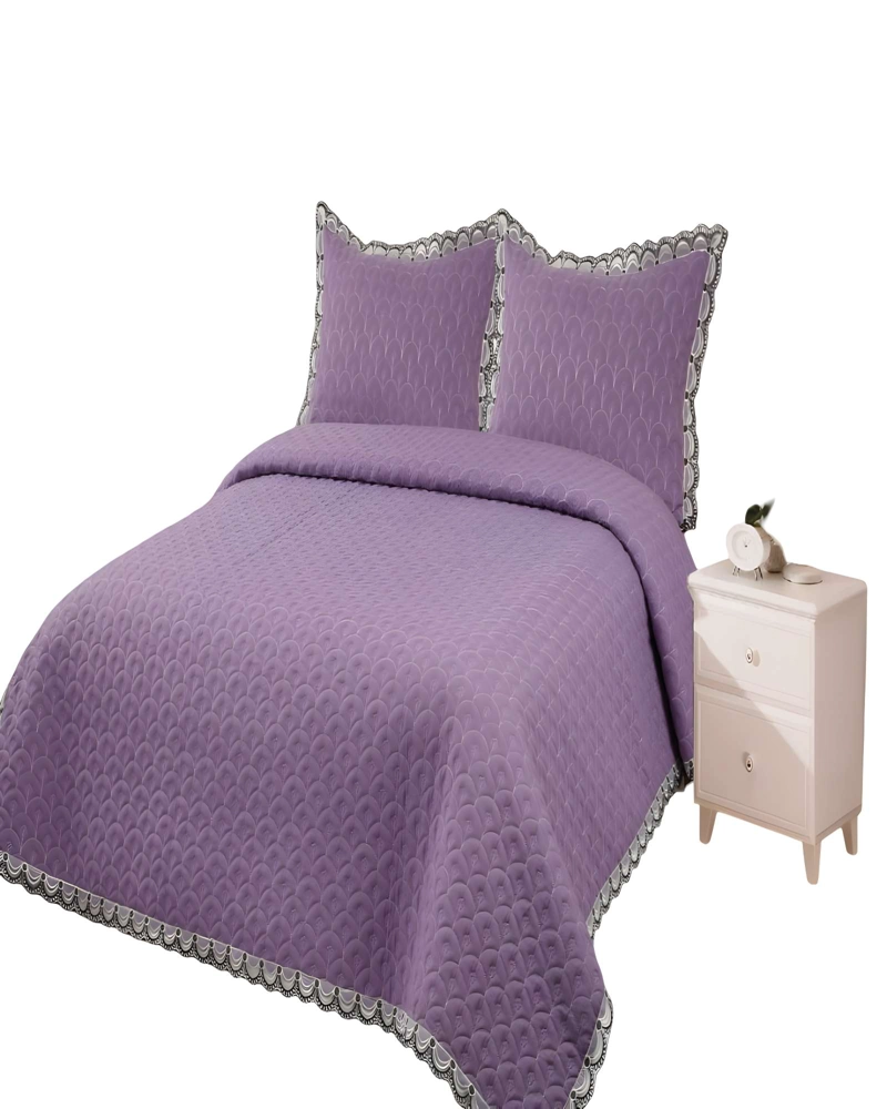 CUBRECAMA QUILT DE VERANO BORDADO 2 PLAZAS MORADO - 1