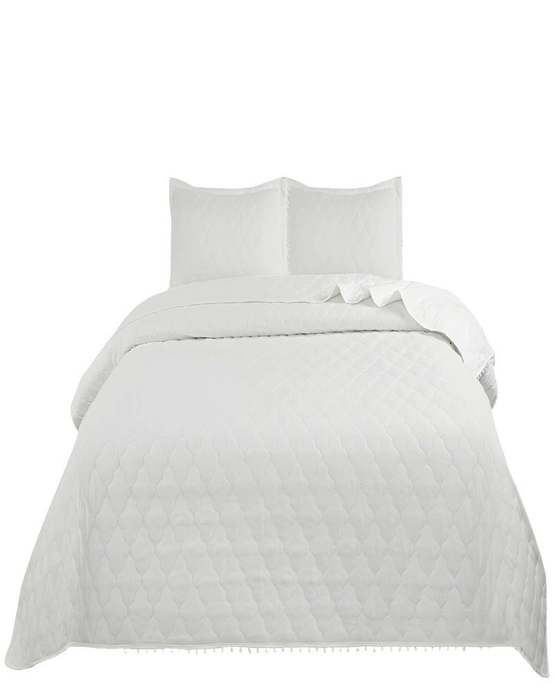 CUBRECAMA QUILT DE VERANO CON POMPONES 2 PLAZAS BLANCO - 1