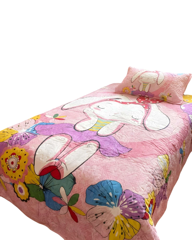 CUBRECAMA QUILT DE VERANO PLAZA Y MEDIA ROSA 04 - 2