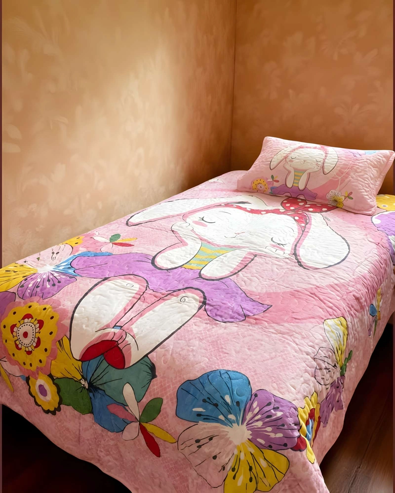 CUBRECAMA QUILT DE VERANO PLAZA Y MEDIA ROSA 04 - 4