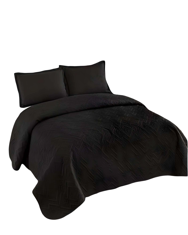 CUBRECAMA QUILT DE VERANO CON COLORES LISOS PLAZA Y MEDIA NEGRO - 1