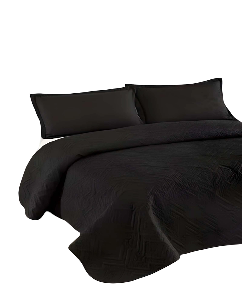 CUBRECAMA QUILT DE VERANO CON COLORES LISOS PLAZA Y MEDIA NEGRO - 2