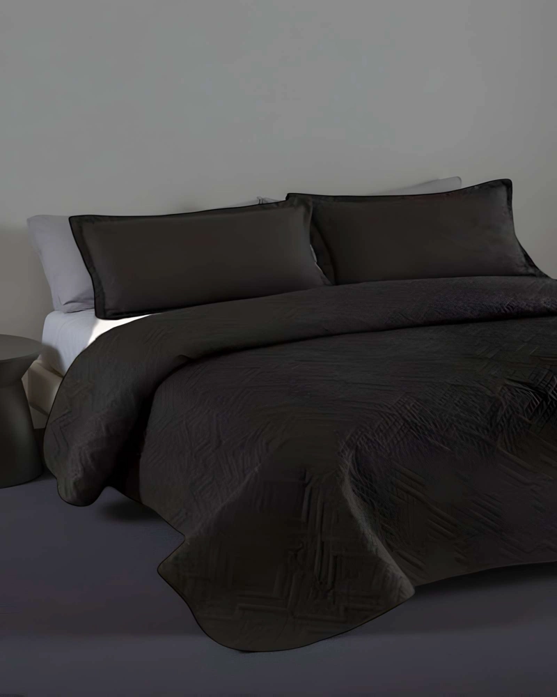 CUBRECAMA QUILT DE VERANO CON COLORES LISOS PLAZA Y MEDIA NEGRO - 3