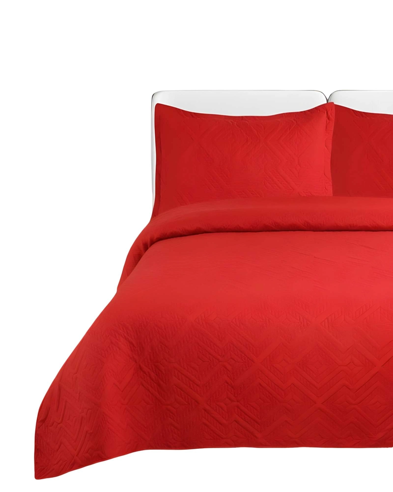 CUBRECAMA QUILT DE VERANO CON COLORES LISOS KING ROJO - 2