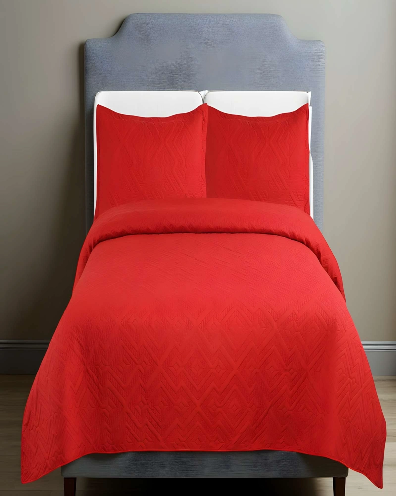 CUBRECAMA QUILT DE VERANO CON COLORES LISOS KING ROJO - 4