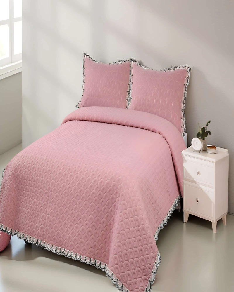 CUBRECAMA QUILT DE VERANO BORDADO 2 PLAZAS ROSA O - 3