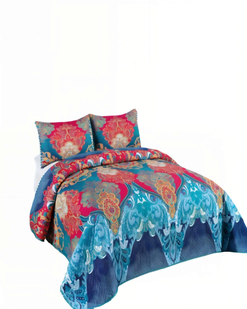 CUBRECAMA DE VERANO CON DISENO Y POMPON KING MULTICOLOR - 1