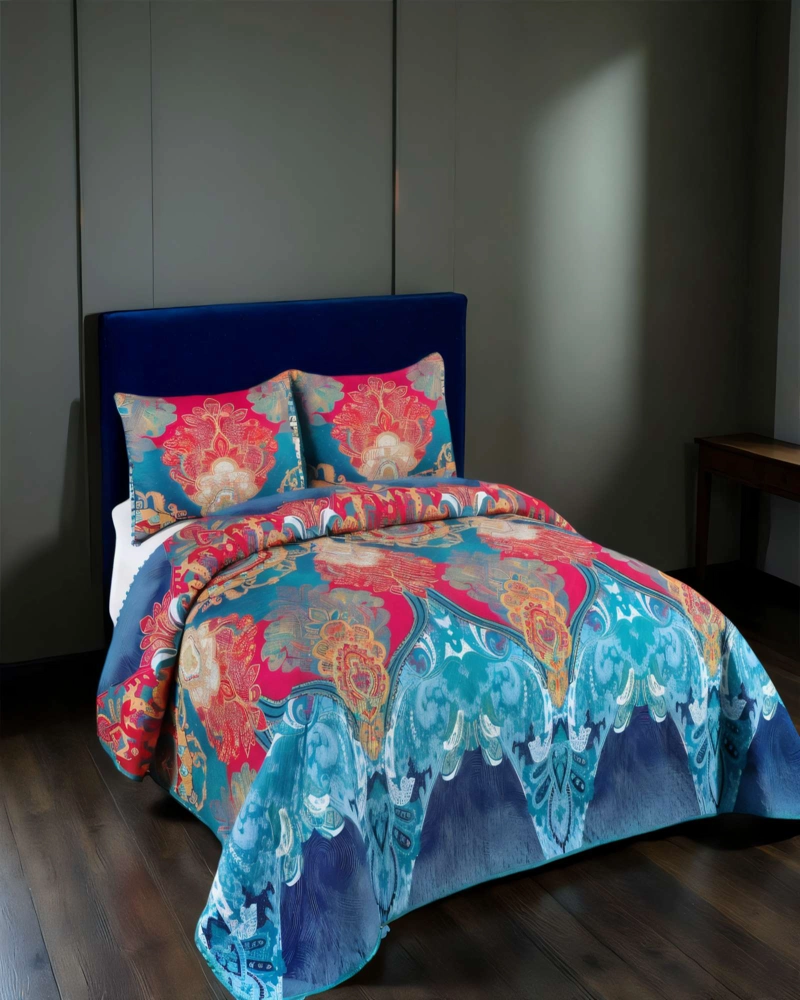 CUBRECAMA DE VERANO CON DISENO Y POMPON KING MULTICOLOR - 3