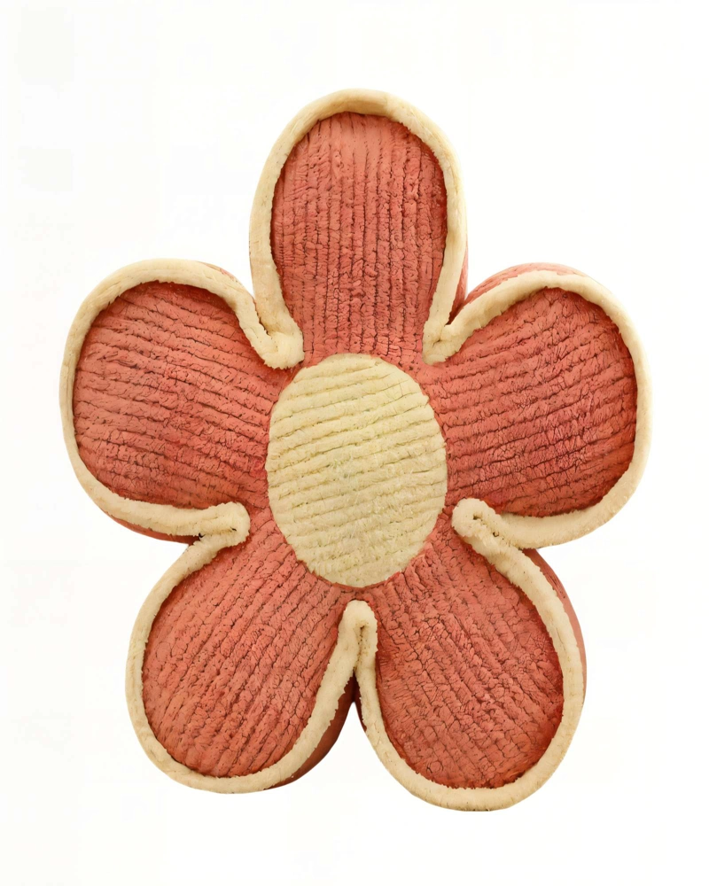 COJIN DECORATIVO EN FORMA DE FLOR COLOR NARANJA CON BORDE BEIGE - 1