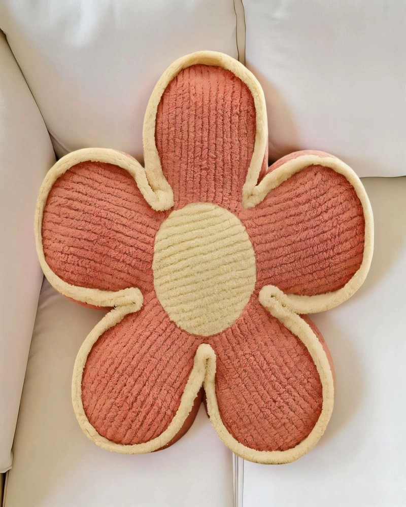 COJIN DECORATIVO EN FORMA DE FLOR COLOR NARANJA CON BORDE BEIGE - 4