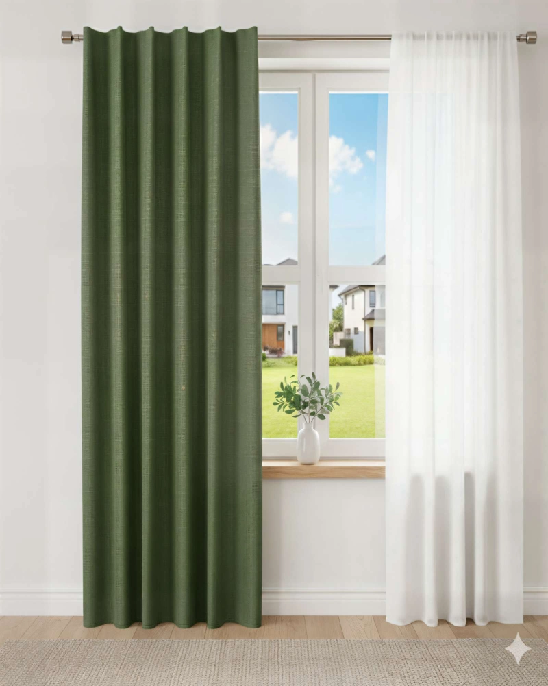 CORTINA BLACKOUT ENGOMADA 2 PAÑOS COLOR VERDE OLIVO - 4