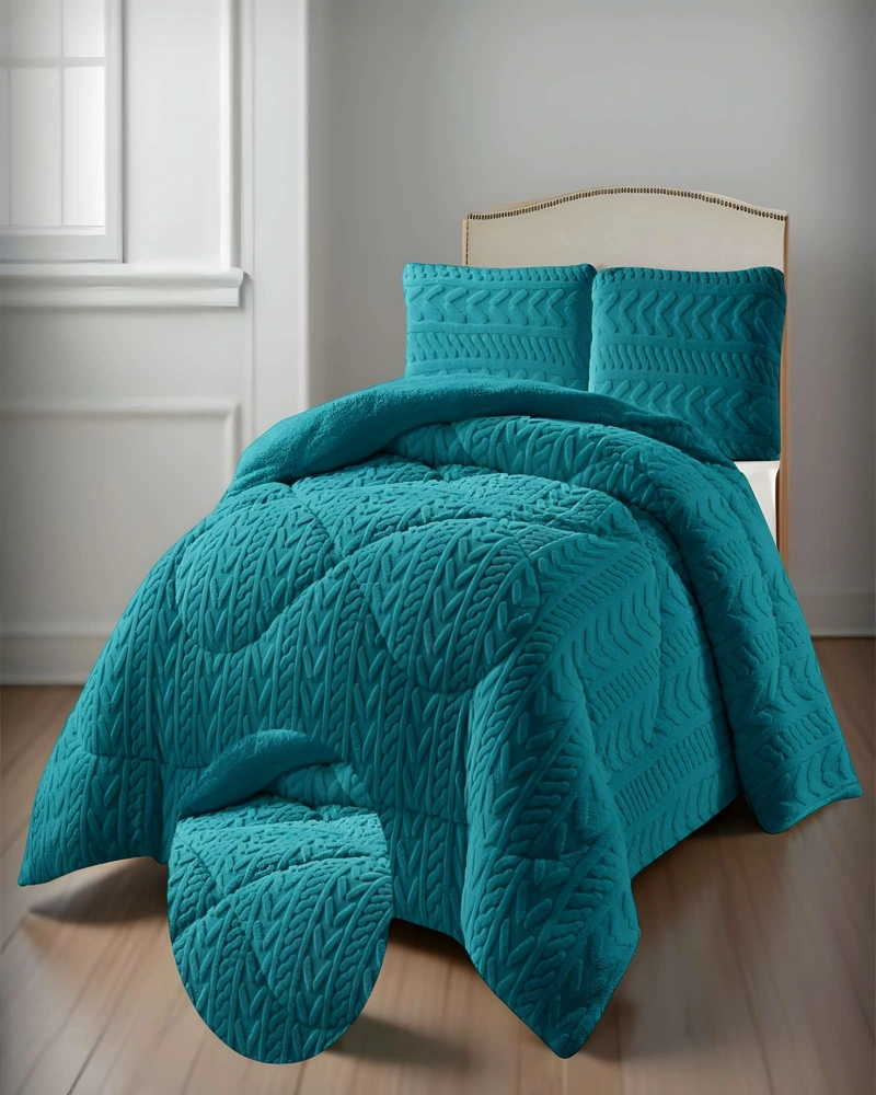 COBERTOR DE INVERNO TEXTURIZADA DISEÑO 01 KING TURQUESA - 3