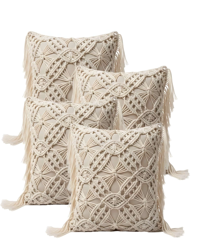 PACK DE 4 FUNDAS DE COJIN CON ESTILO BOHEMIO 45X45CM BEIGE 05 - 1