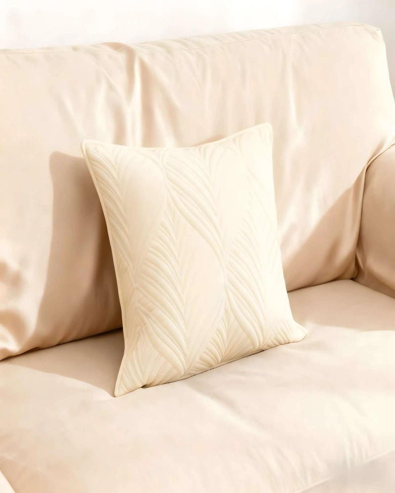 PACK DE 4 FUNDAS DE COJIN SERIE HOJAS 45X45 CM BEIGE - 4