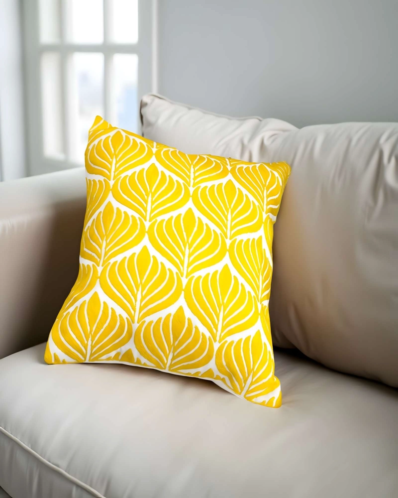 PACK DE 4 FUNDAS DE COJIN BORDADAS 45X45CM AMARILLO - 3