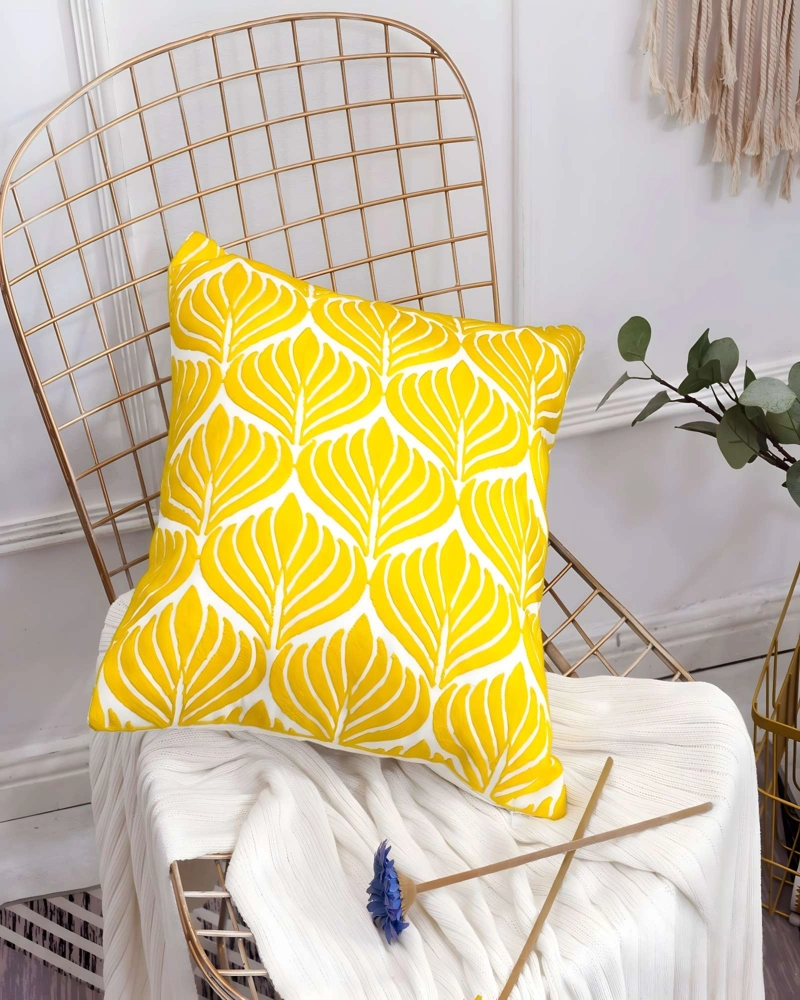 PACK DE 4 FUNDAS DE COJIN BORDADAS 45X45CM AMARILLO - 4