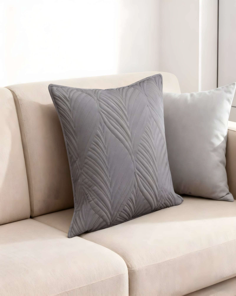 PACK DE 2 FUNDAS DE COJIN SERIE HOJAS 45X45 CM GRIS - 3
