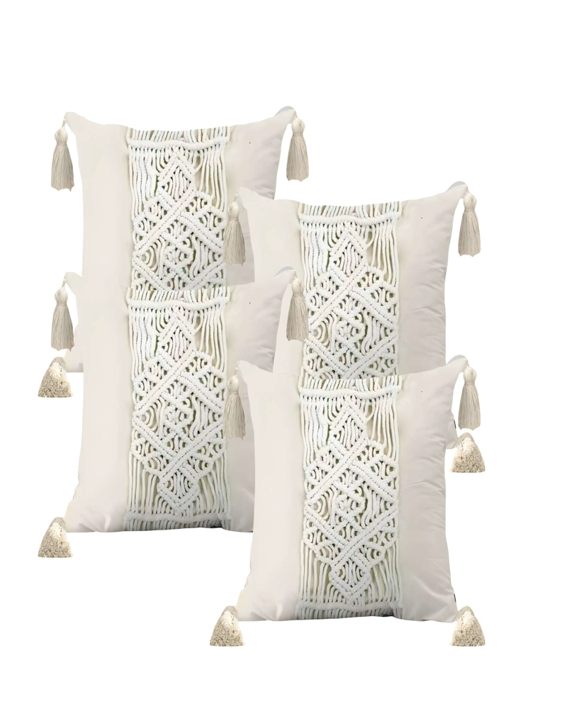 PACK DE 4 FUNDAS DE COJIN CON ESTILO BOHEMIO 45X45CM BEIGE 02 - 1