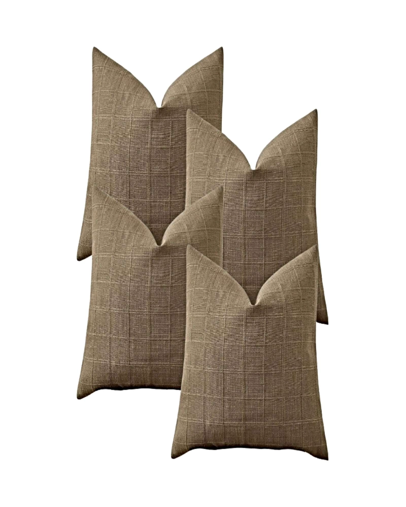 JUEGO DE 4 FUNDAS DE COJIN JACQUARD CUADRILLE 45X45 CM CAFE - 1