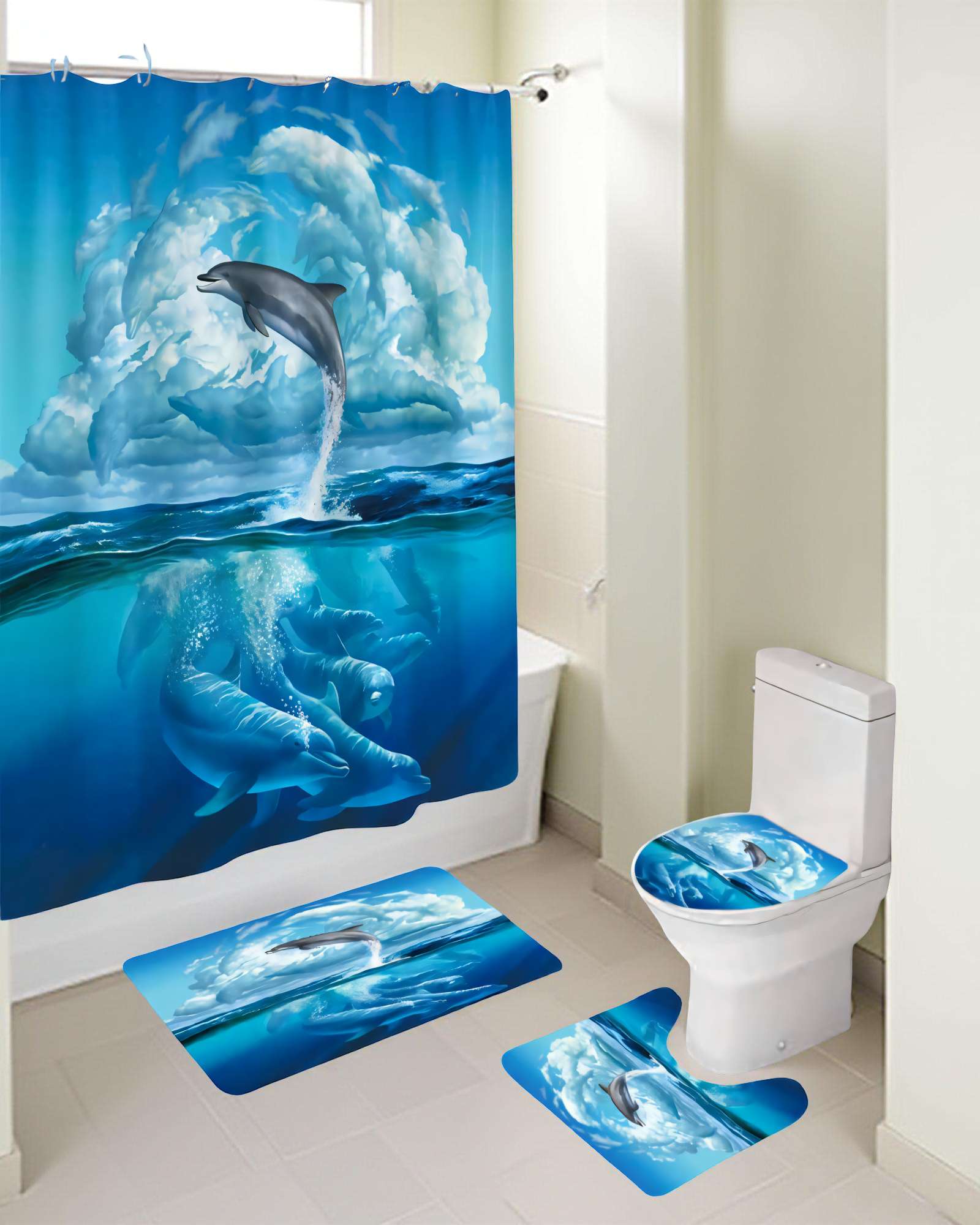 SET DE 4 PIEZAS PARA BAÑO CON ESTAMPADO 1 - 4