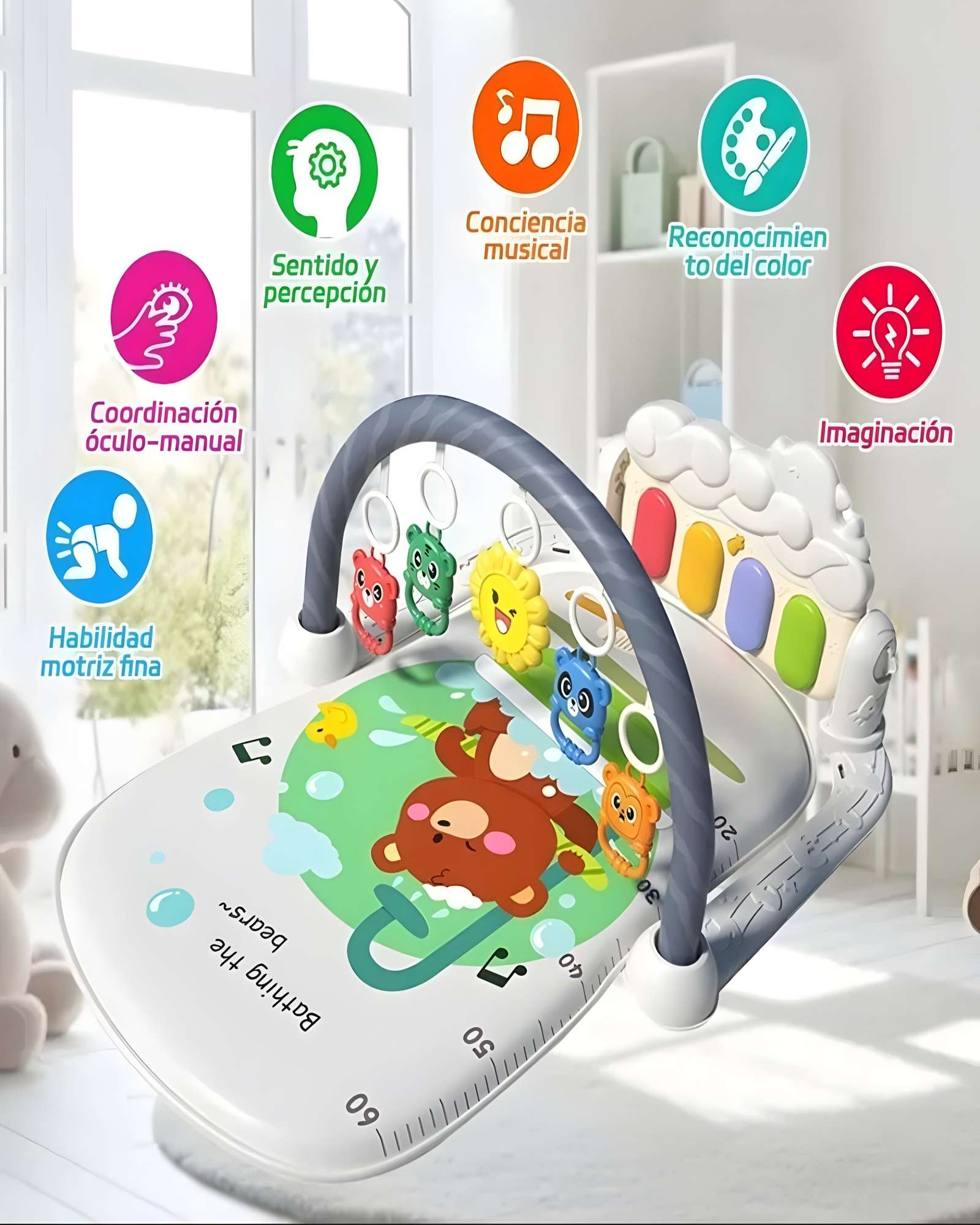 GIMNASIO MUSICAL PARA BEBE CON PIANO BLANCO - 4