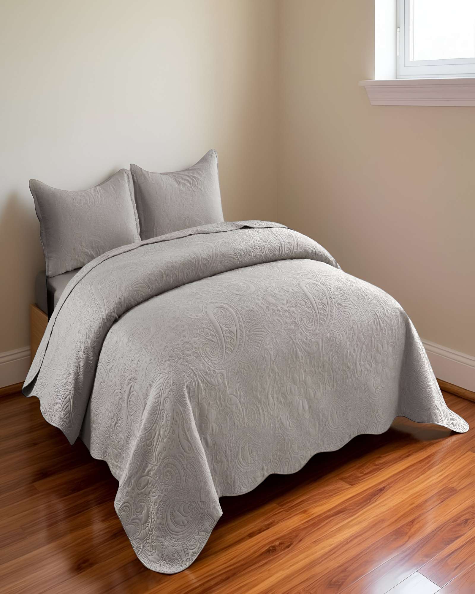 CUBRECAMA QUILT DE VERANO KING CON RELIEVE COLOR GRIS - 4