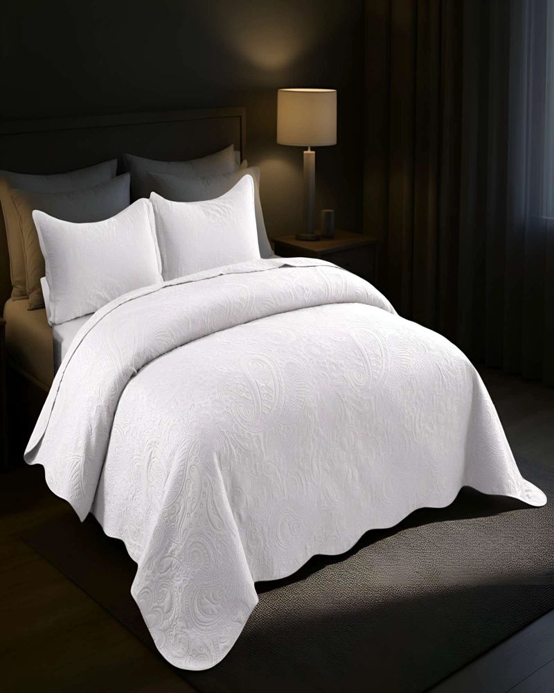 CUBRECAMA QUILT DE VERANO KING CON RELIEVE COLOR BLANCO - 3