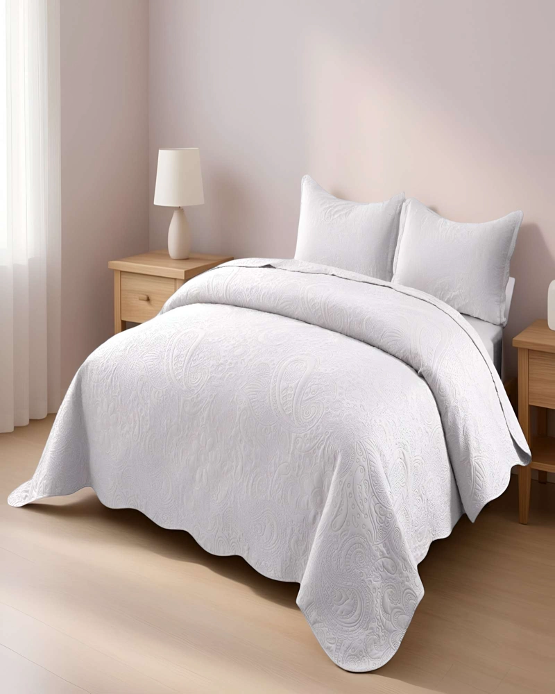 CUBRECAMA QUILT DE VERANO KING CON RELIEVE COLOR BLANCO - 4