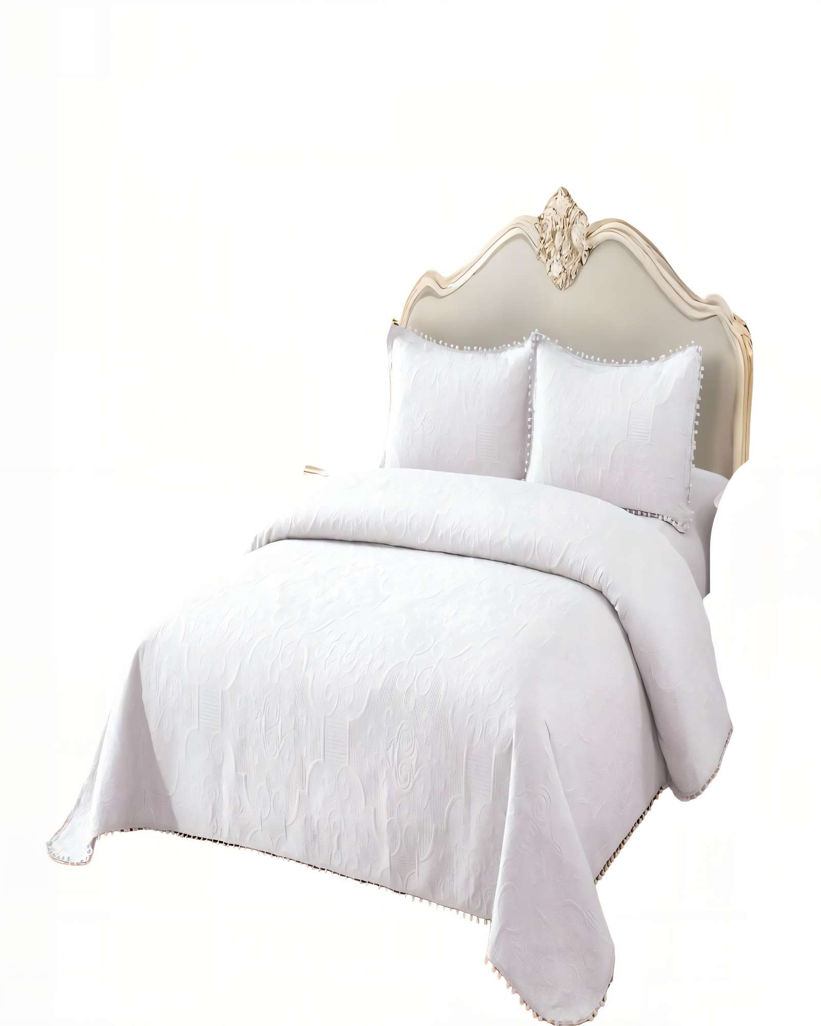 CUBRECAMA QUILT DE VERANO 2 PLAZAS CON POMPON COLOR BLANCO - 1