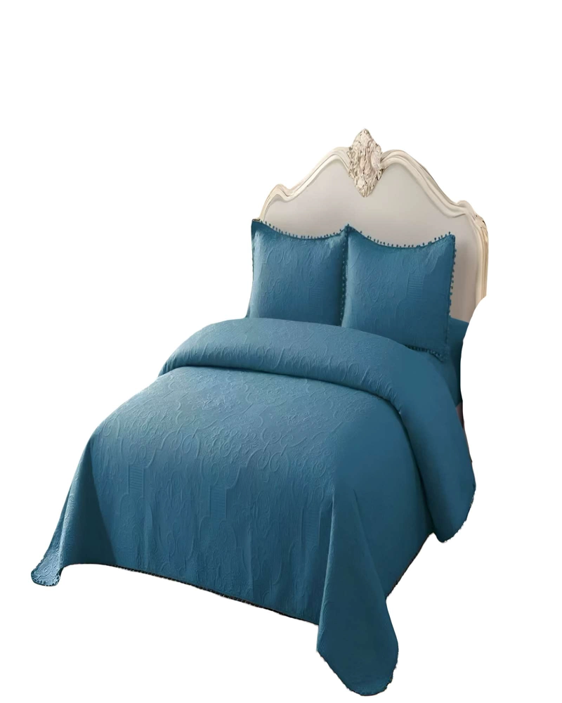 CUBRECAMA QUILT DE VERANO KING CON POMPON COLOR AZUL - 1